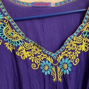Johnny Was Purple Blouse with Blue and Yellow Embroidery
